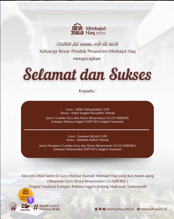 Juara 1 kategori Bahasa Inggris jenjang SMP/MTs