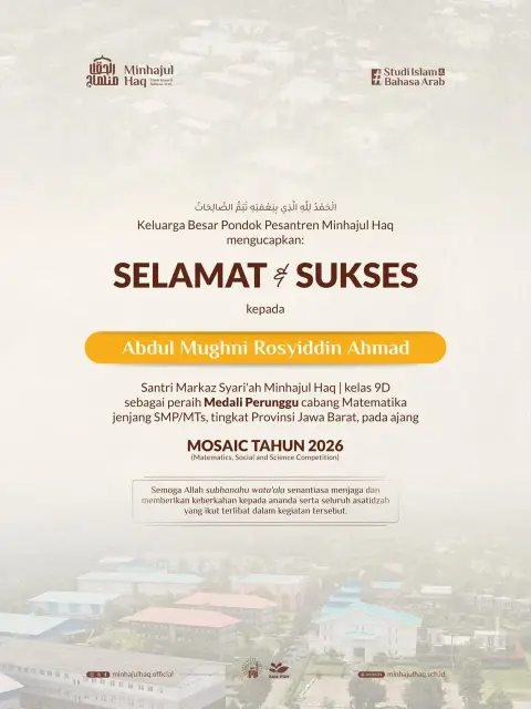 Santri Pesantren Sunnah Minhajul Haq Raih Juara 3 Matematika Tingkat Provinsi Jawa Barat pada MOSAIC 2026